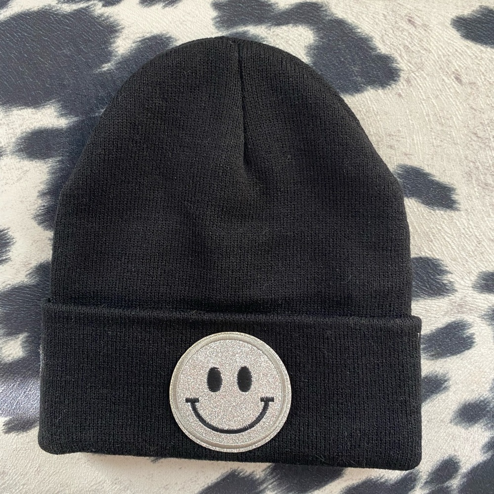 Black Beanie With Smiley Patch - image 1